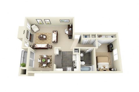 Floor plan for 1 bed, 1 bath, 677 sqft